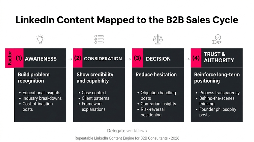 LinkedIn content system for B2B consultants mapped to the B2B sales cycle