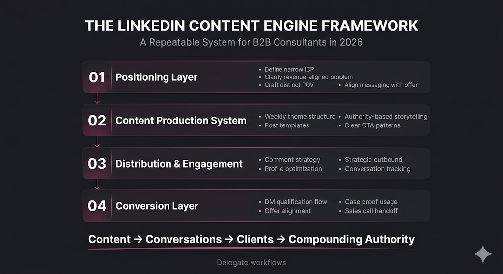 Four-layer LinkedIn content system framework for B2B consultants in 2026